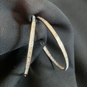 Large gold pave diamond hoop earrings